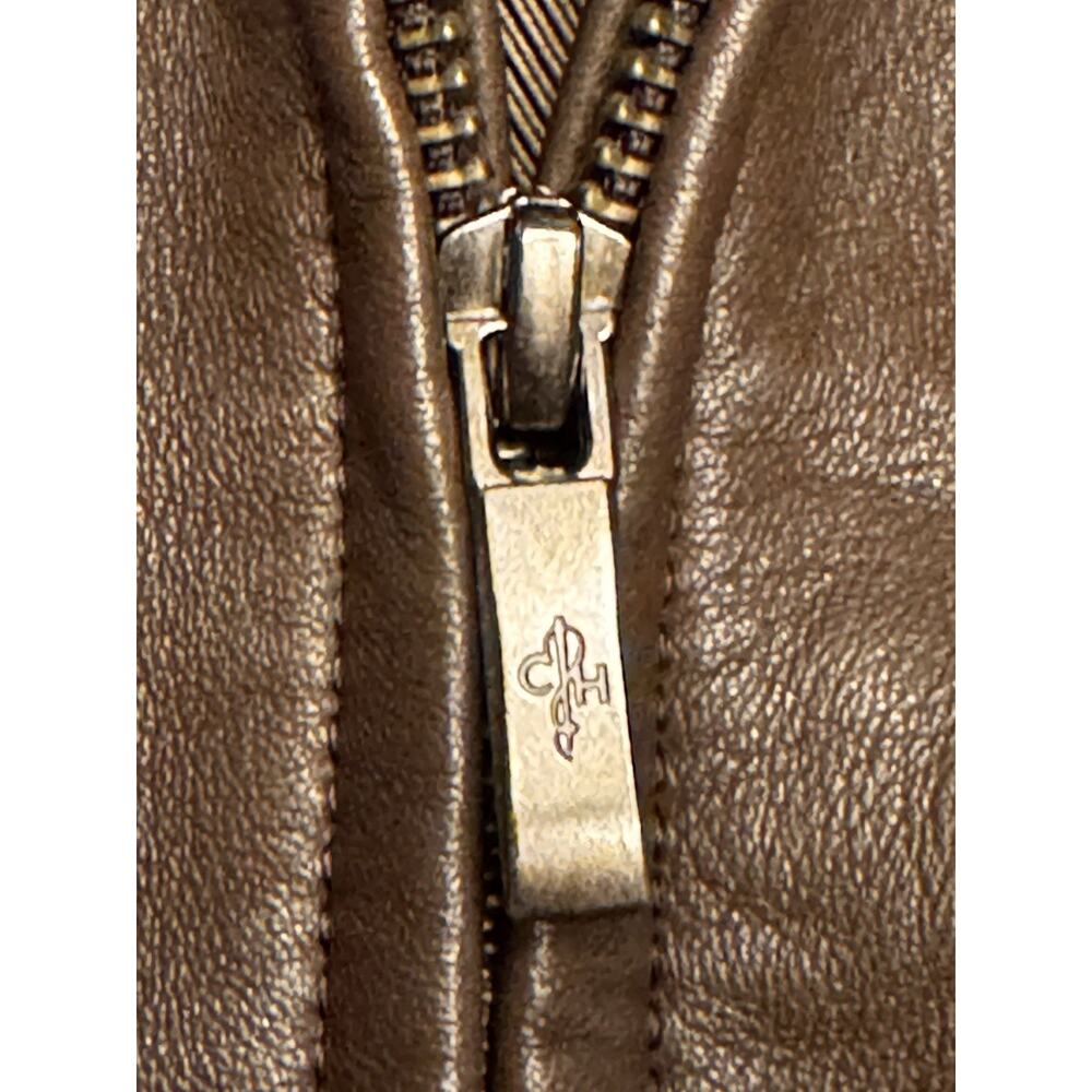 Size 12 Cole Haan Lambskin Leather Jacket Fitted Brown Zipper - Picture 3 of 10